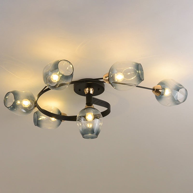 Nordic Bell Shape Ceiling Light Glass Shade Multi Light Flush Mount Light for Bedroom