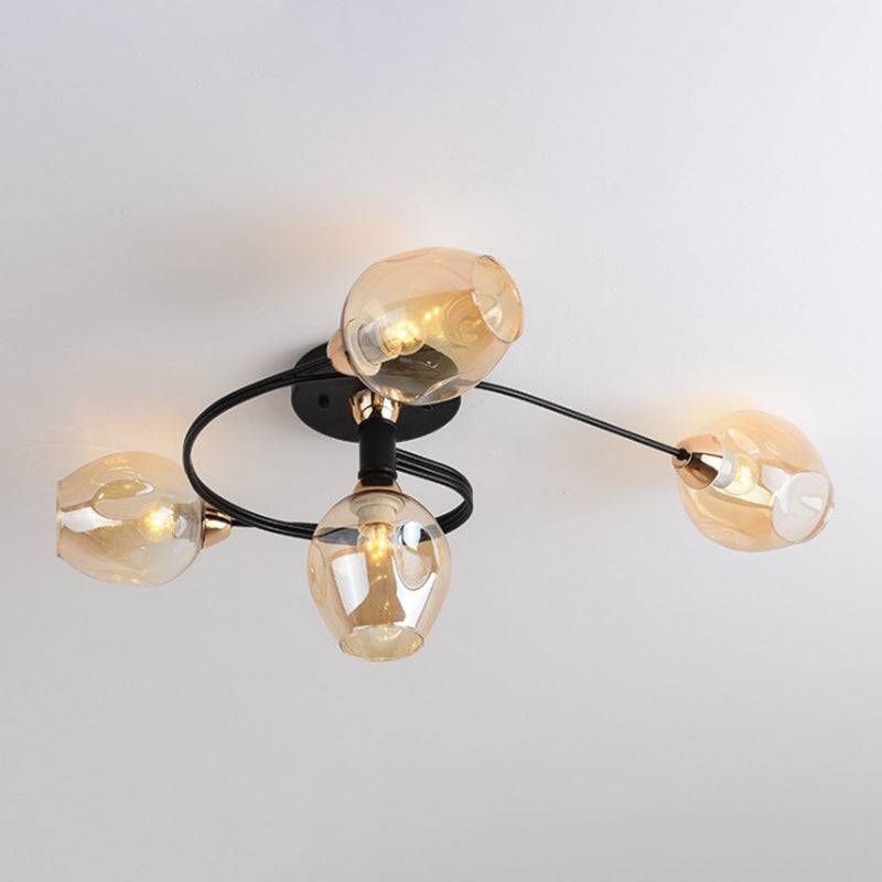 Nordic Bell Shape Ceiling Light Glass Shade Multi Light Flush Mount Light for Bedroom