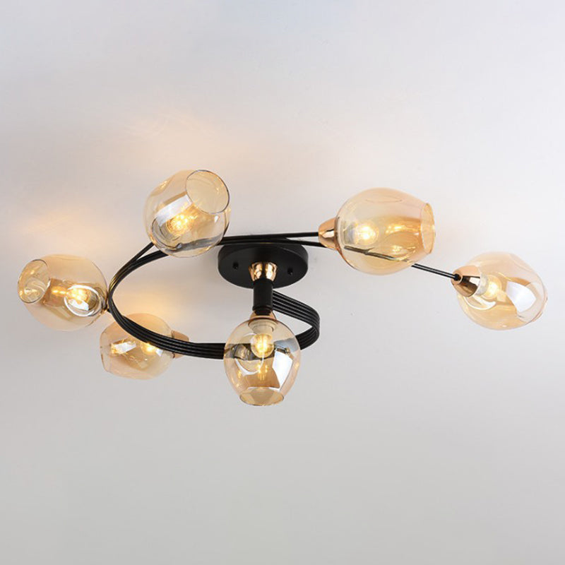 Nordic Bell Shape Ceiling Light Glass Shade Multi Light Flush Mount Light for Bedroom