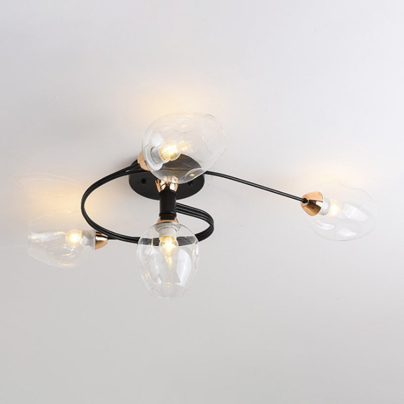 Nordic Bell Shape Ceiling Light Glass Shade Multi Light Flush Mount Light for Bedroom