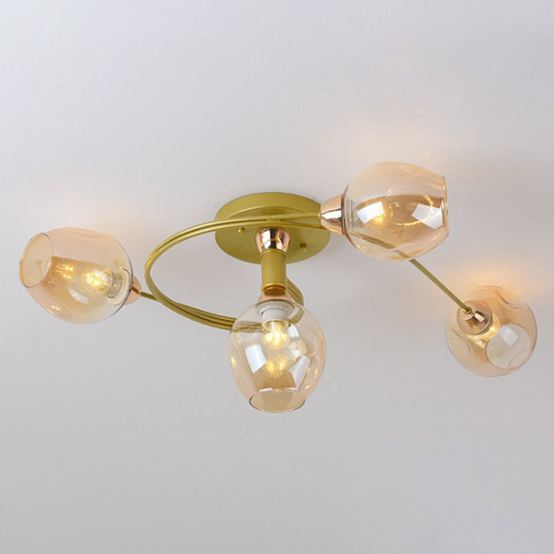 Nordic Bell Shape Ceiling Light Glass Shade Multi Light Flush Mount Light for Bedroom