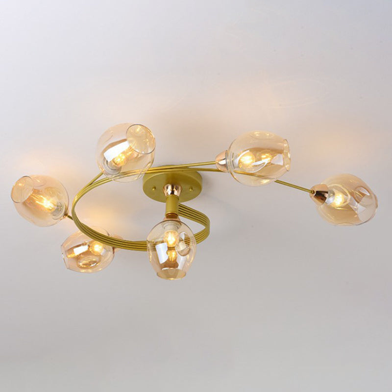 Nordic Bell Shape Ceiling Light Glass Shade Multi Light Flush Mount Light for Bedroom