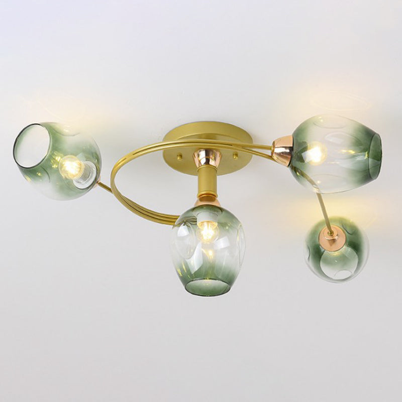 Nordic Bell Shape Ceiling Light Glass Shade Multi Light Flush Mount Light for Bedroom