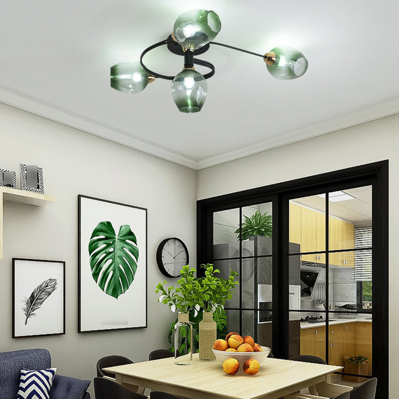 Nordic Bell Shape Ceiling Light Glass Shade Multi Light Flush Mount Light for Bedroom