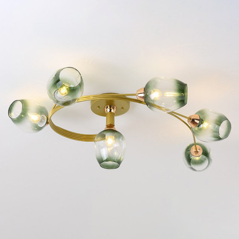 Nordic Bell Shape Ceiling Light Glass Shade Multi Light Flush Mount Light for Bedroom