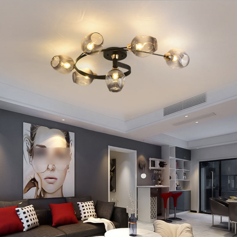 Nordic Bell Shape Ceiling Light Glass Shade Multi Light Flush Mount Light for Bedroom