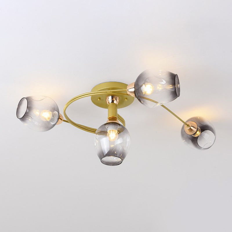 Nordic Bell Shape Ceiling Light Glass Shade Multi Light Flush Mount Light for Bedroom
