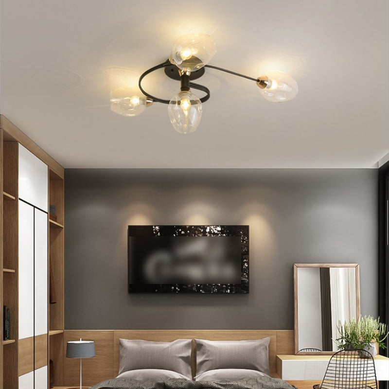 Nordic Bell Shape Ceiling Light Glass Shade Multi Light Flush Mount Light for Bedroom