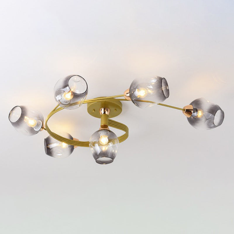 Nordic Bell Shape Ceiling Light Glass Shade Multi Light Flush Mount Light for Bedroom