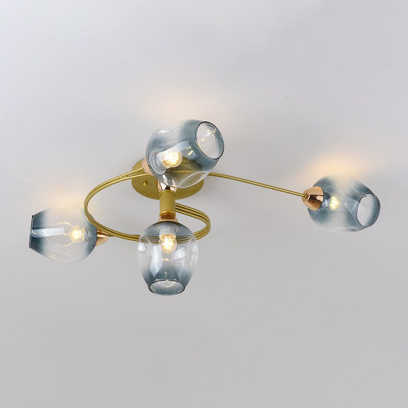 Nordic Bell Shape Ceiling Light Glass Shade Multi Light Flush Mount Light for Bedroom
