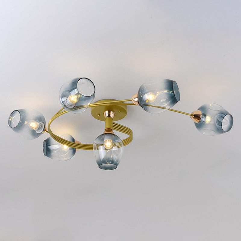 Nordic Bell Shape Ceiling Light Glass Shade Multi Light Flush Mount Light for Bedroom