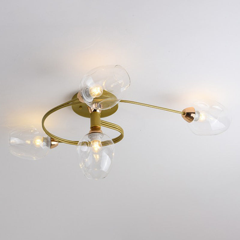 Nordic Bell Shape Ceiling Light Glass Shade Multi Light Flush Mount Light for Bedroom