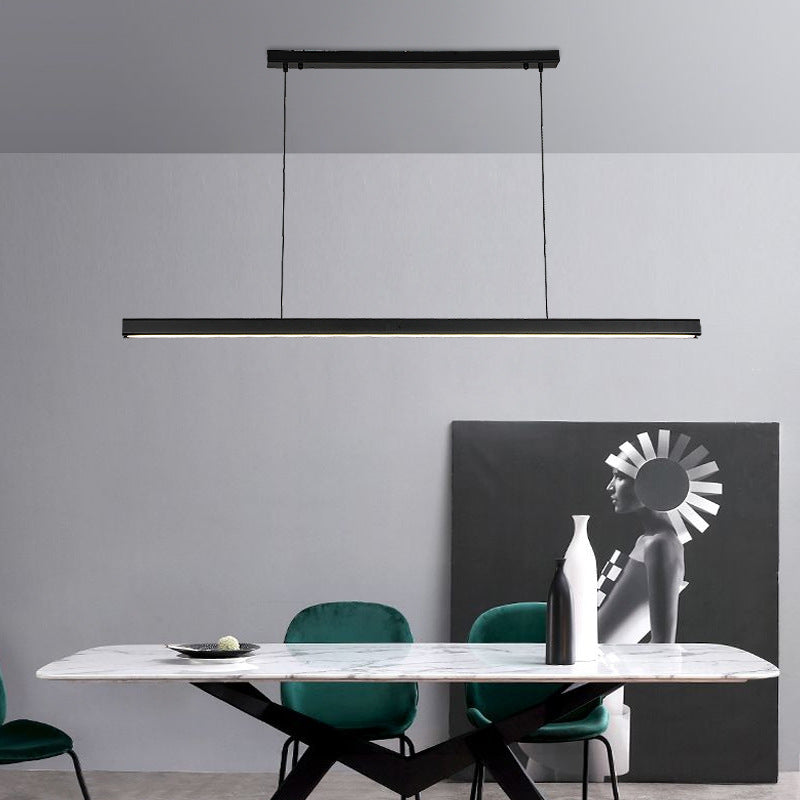 Modern Metal Island Light Strip Colgante de isla LED negra para comedor