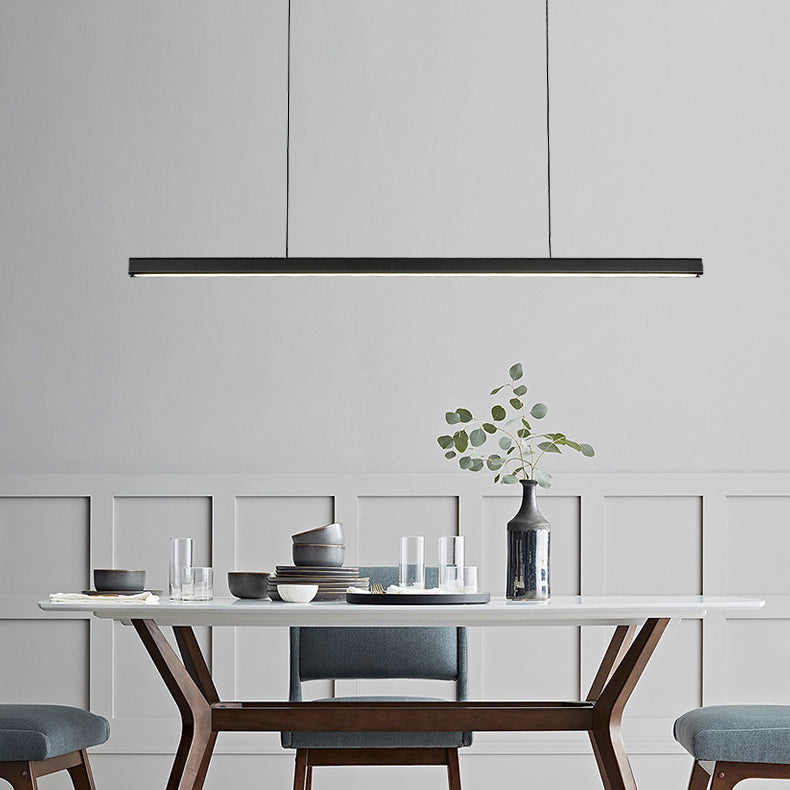 Modern Metal Island Light Strip Colgante de isla LED negra para comedor