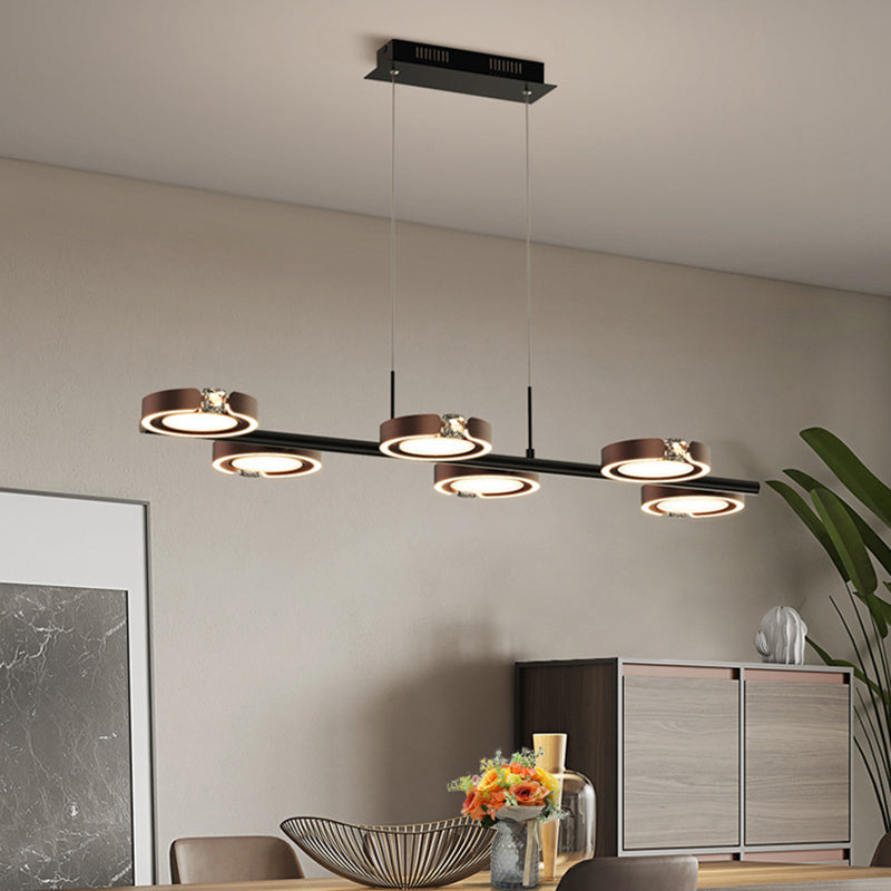 Nordic Metal Island Light 6 Lights Island Pendant with Crystal for Dining Room