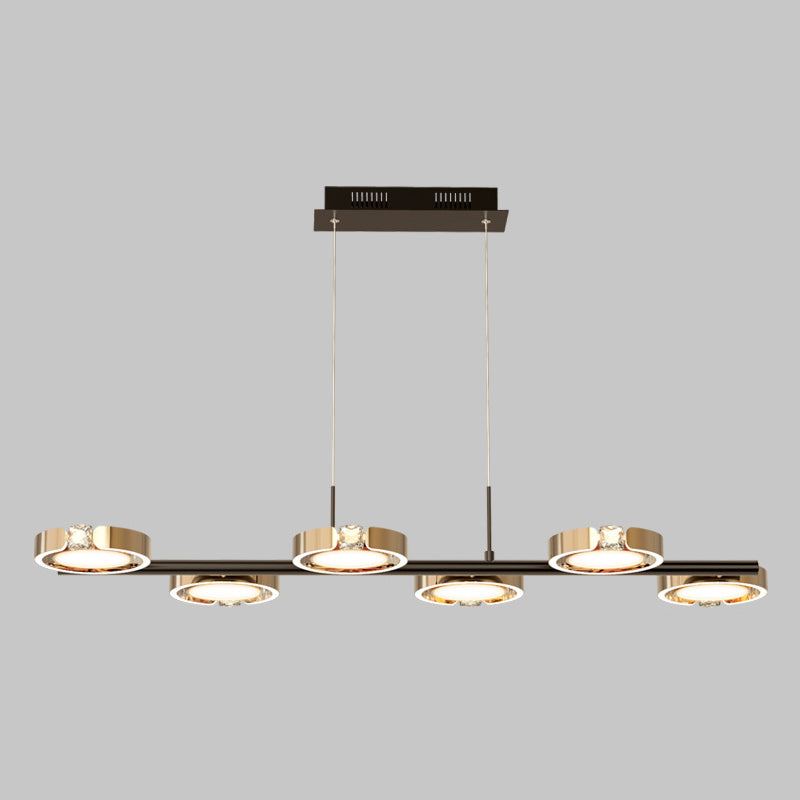 Nordic Metal Island Light 6 Lights Island Pendant with Crystal for Dining Room