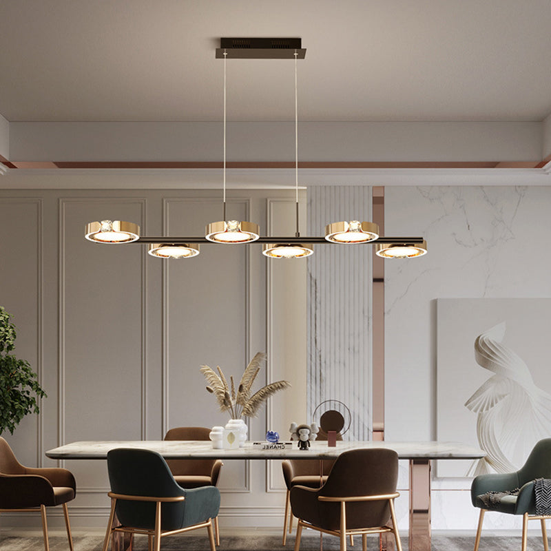 Nordic Metal Island Light 6 Lights Island Pendant with Crystal for Dining Room