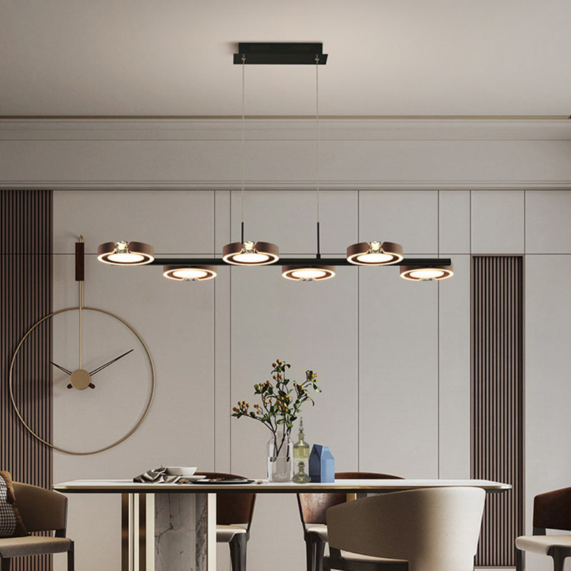 Nordic Metal Island Light 6 Lights Island Pendant with Crystal for Dining Room