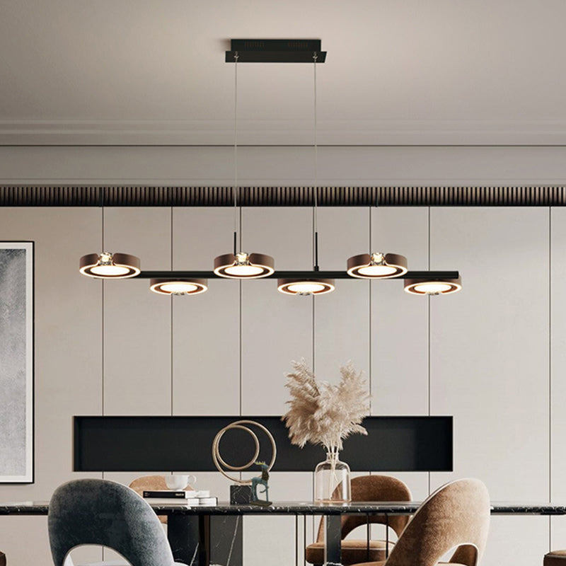 Nordic Metal Island Light 6 Lights Island Pendant with Crystal for Dining Room