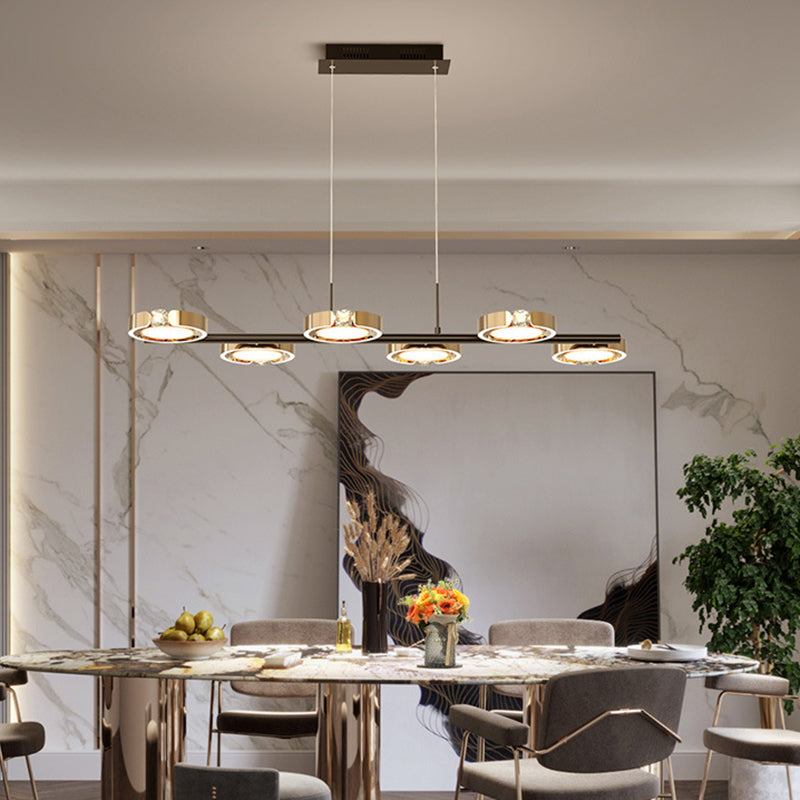 Nordic Metal Island Light 6 Lights Island Pendant with Crystal for Dining Room