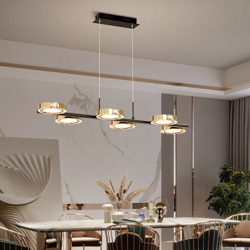 Nordic Metal Island Light 6 Lights Island Pendant with Crystal for Dining Room