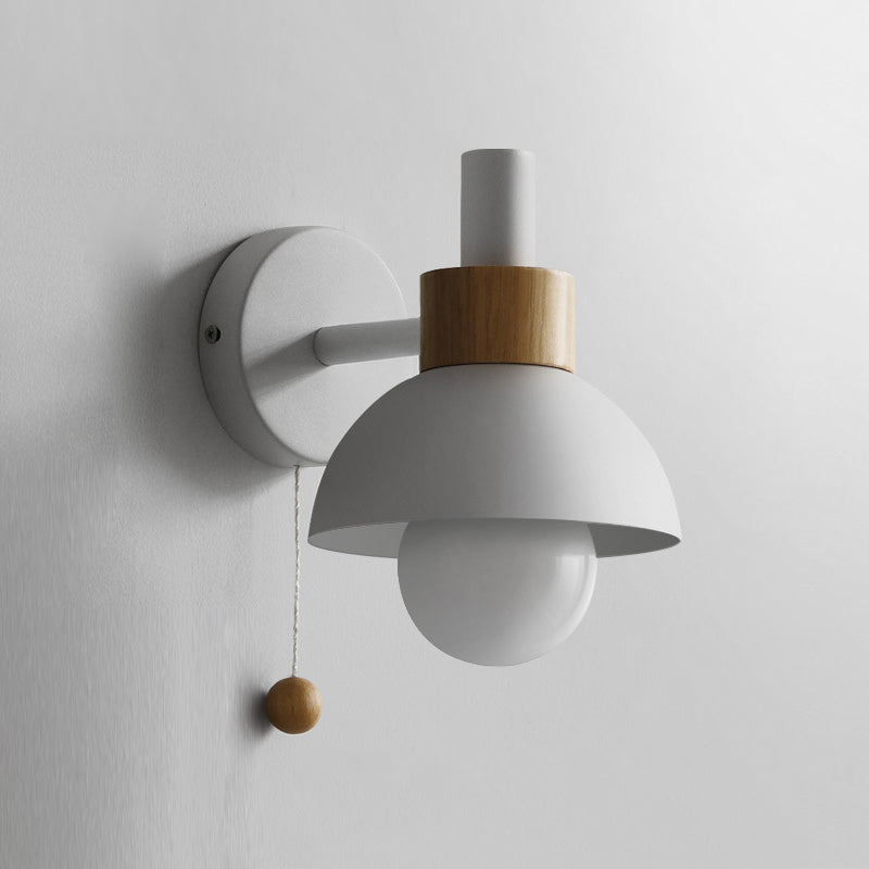 Nordic Metal Wall Light Dome 6" Wide Macaron Wall Sconce with Wood for Living Room