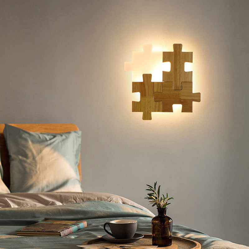Nordic Style Wood Mur Light Puzzle Shape Murd Sconce pour le salon