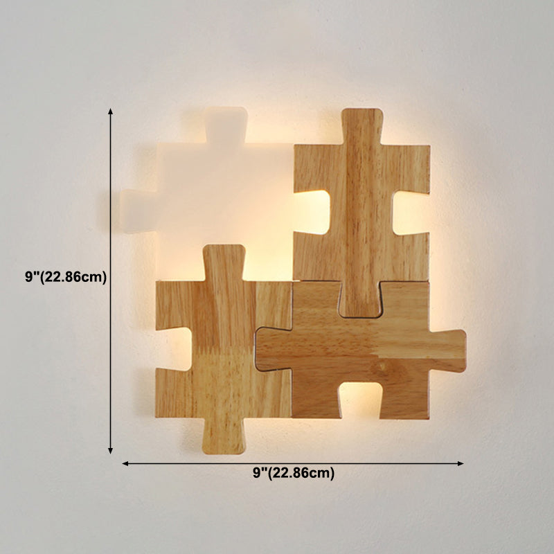 Nordic Style Wood Mur Light Puzzle Shape Murd Sconce pour le salon