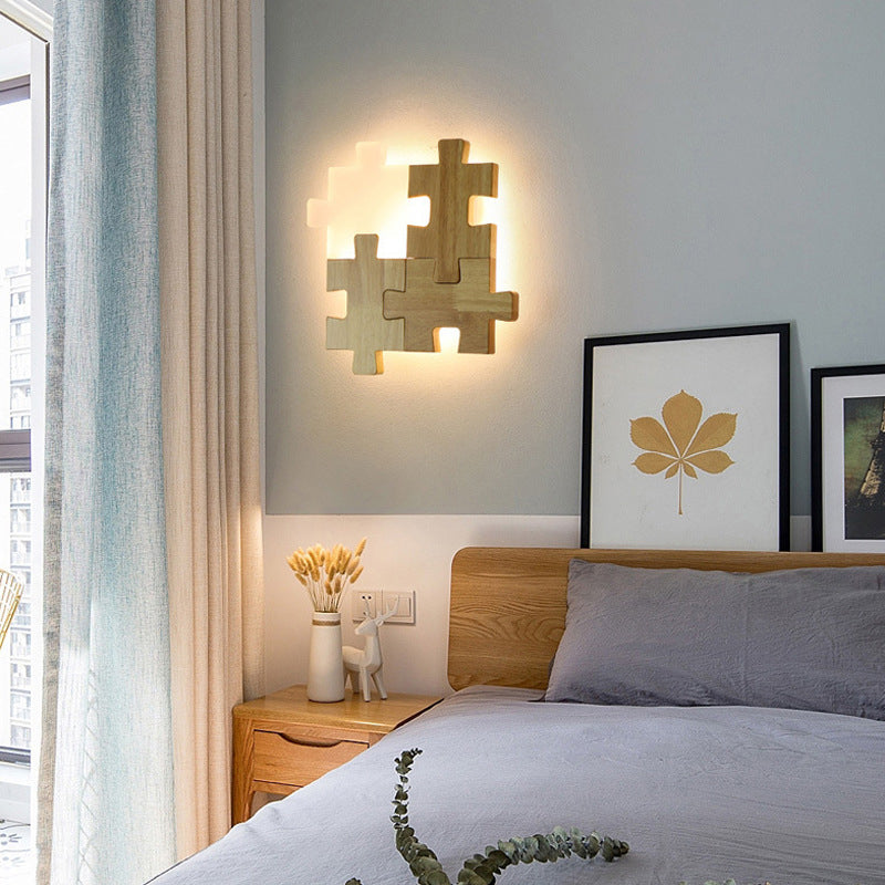 Nordic Style Wood Mur Light Puzzle Shape Murd Sconce pour le salon