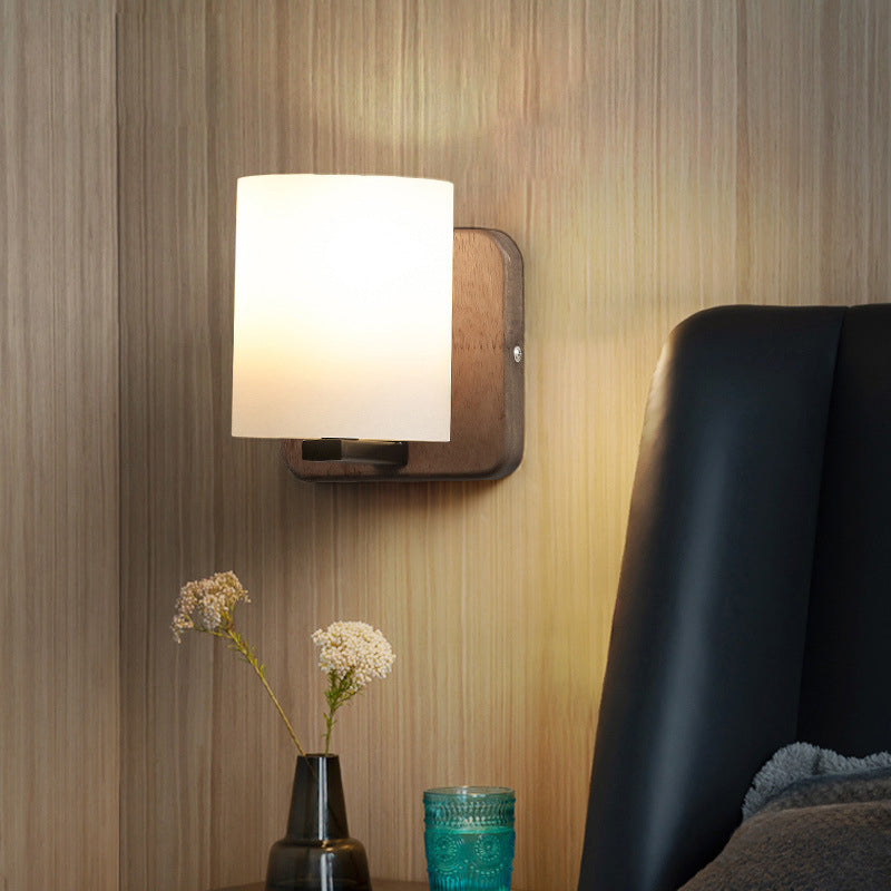 Nordic Style Glass Wall Light Geometrische 1 leichte Wandleuchten mit Holz für Schlafzimmer