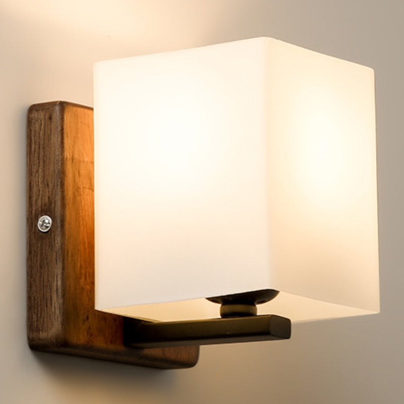 Nordic Style Glass Wall Light Geometrische 1 leichte Wandleuchten mit Holz für Schlafzimmer