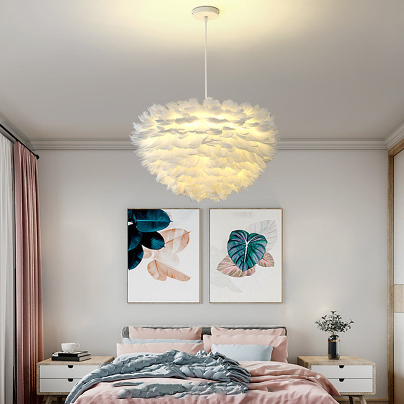 Nordic White Chandelier Feather Geometric Chandelier Pendant for Living Room