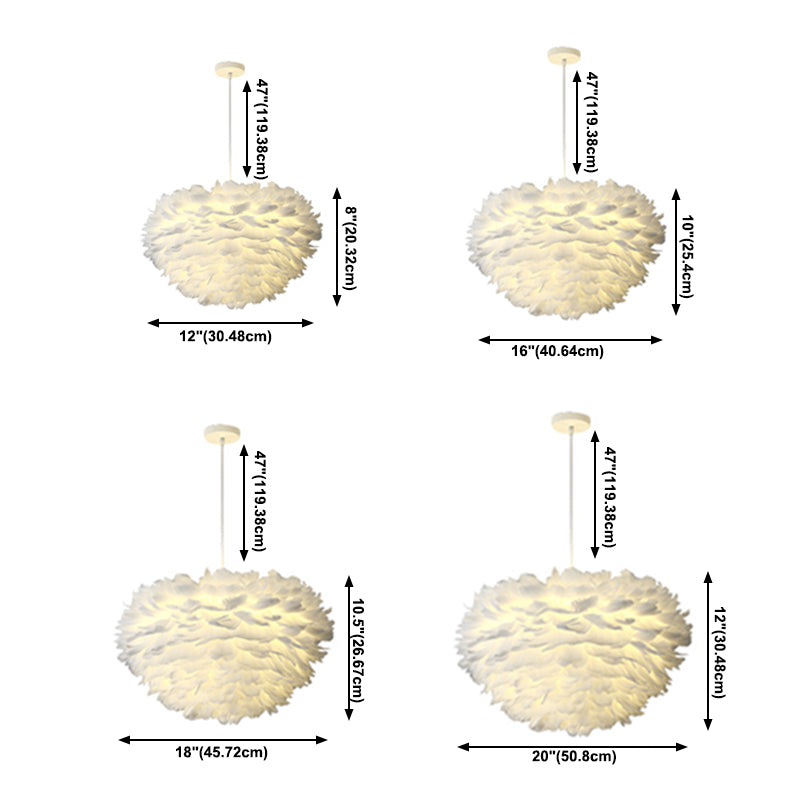 Nordic White Chandelier Feather Geometric Chandelier Pendant for Living Room