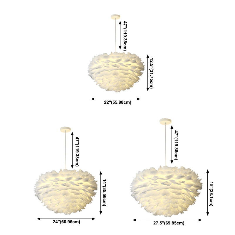 Nordic White Chandelier Feather Geometric Chandelier Pendant for Living Room