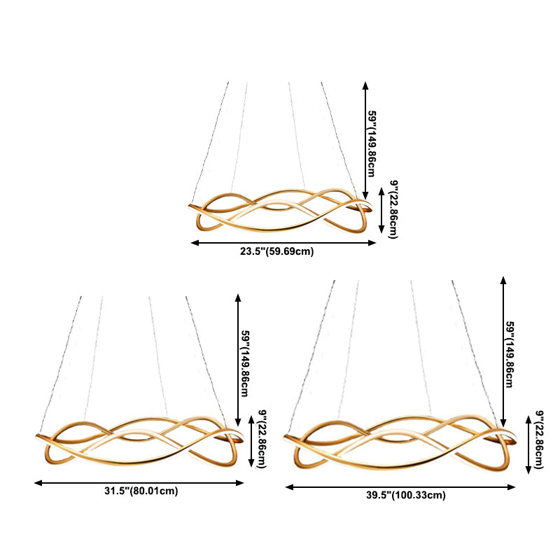 2 Lights Wave Pendant Chandelier Modern Style Metal Hanging Lamps