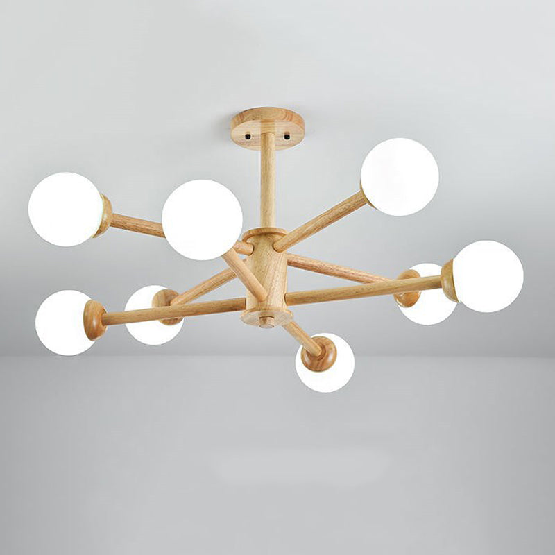 Multi Light Spherical Branch Hanging Lights Modern Style Wood Hanging Lighting
