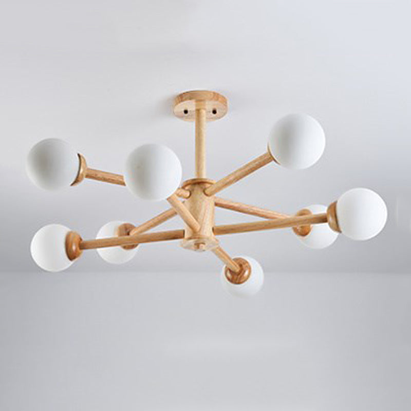 Multi Light Spherical Branch Hanging Lights Modern Style Wood Hanging Lighting