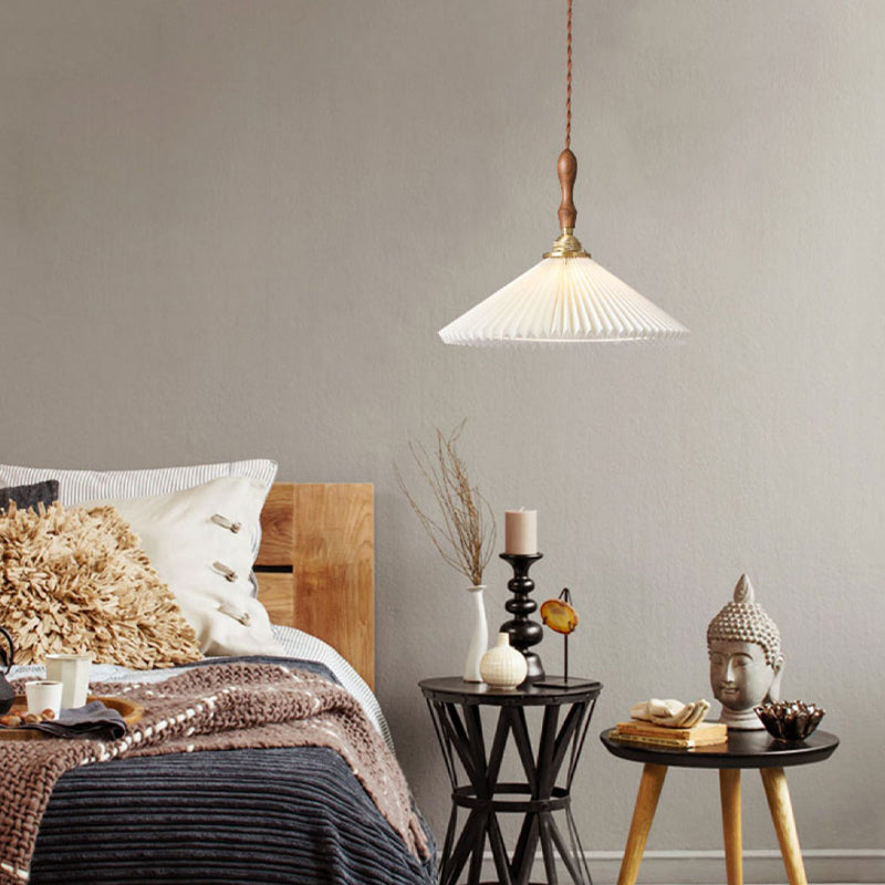 Conical Hanging Pendant Light Minimalist Wood Dining Room Hanging Light Fixture