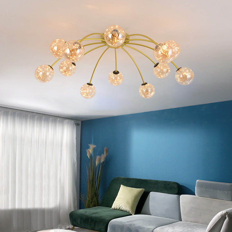 Lámpara de techo redondo de vidrio lámpara de montaje semi rasciquete led simple