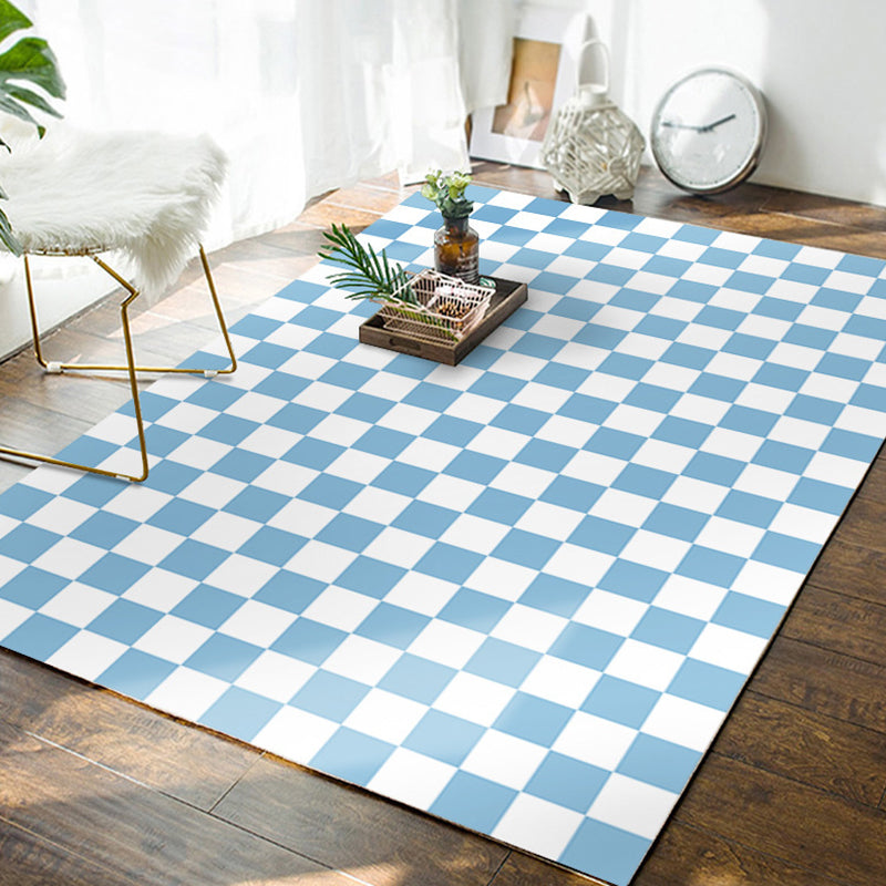 Green Check Pattern Rug Polyester Modern Rug Stain Resistant Rug for Home Decor