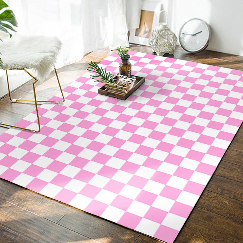 Green Check Pattern Rug Polyester Modern Rug Stain Resistant Rug for Home Decor