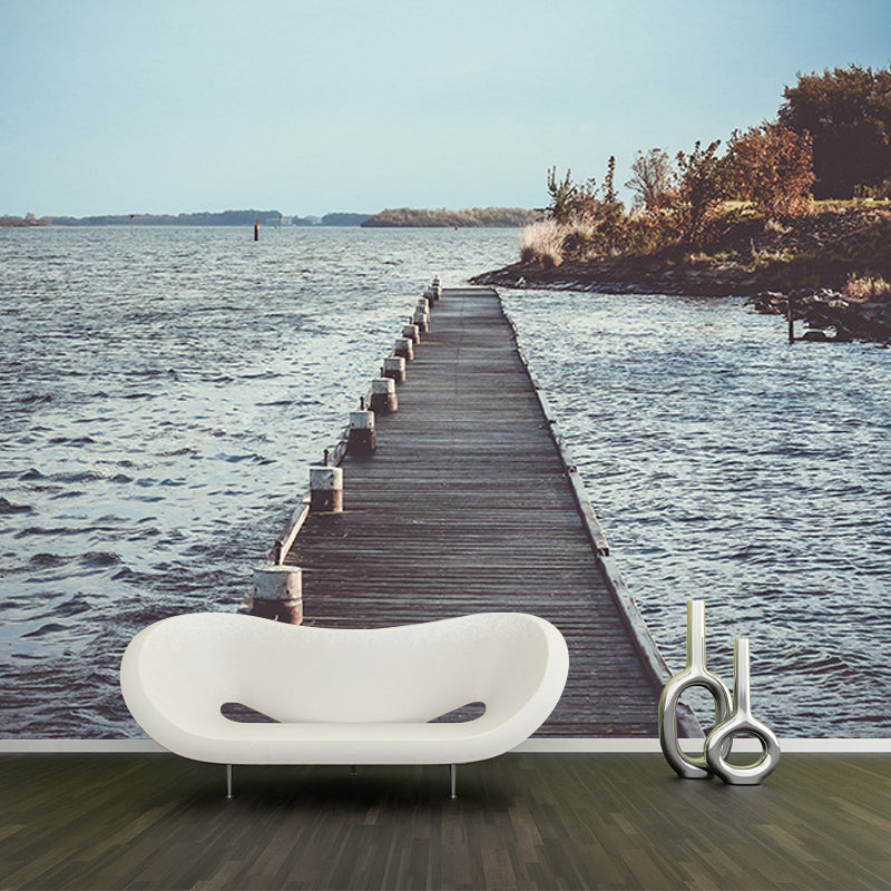 Washable Photography Mural Wallpaper Wooden Bridge Indoor Wall Mural