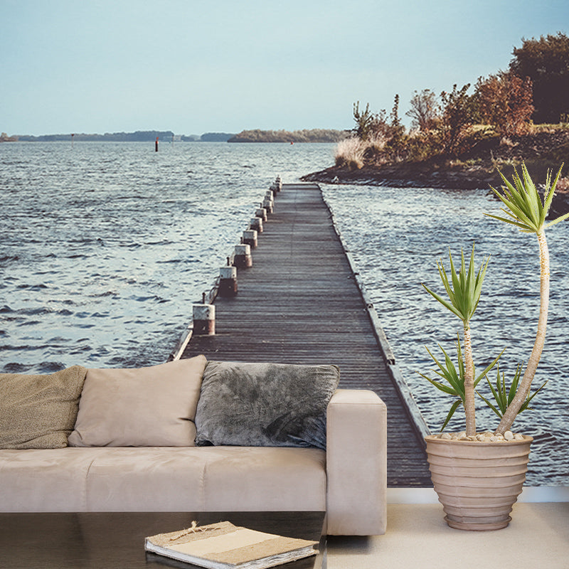 Washable Photography Mural Wallpaper Wooden Bridge Indoor Wall Mural