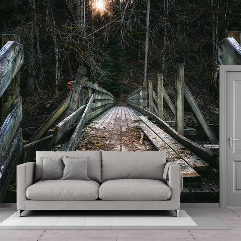 Washable Photography Mural Wallpaper Wooden Bridge Indoor Wall Mural