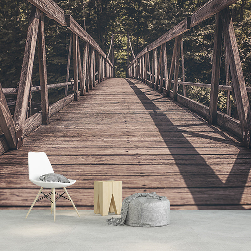 Washable Photography Mural Wallpaper Wooden Bridge Indoor Wall Mural