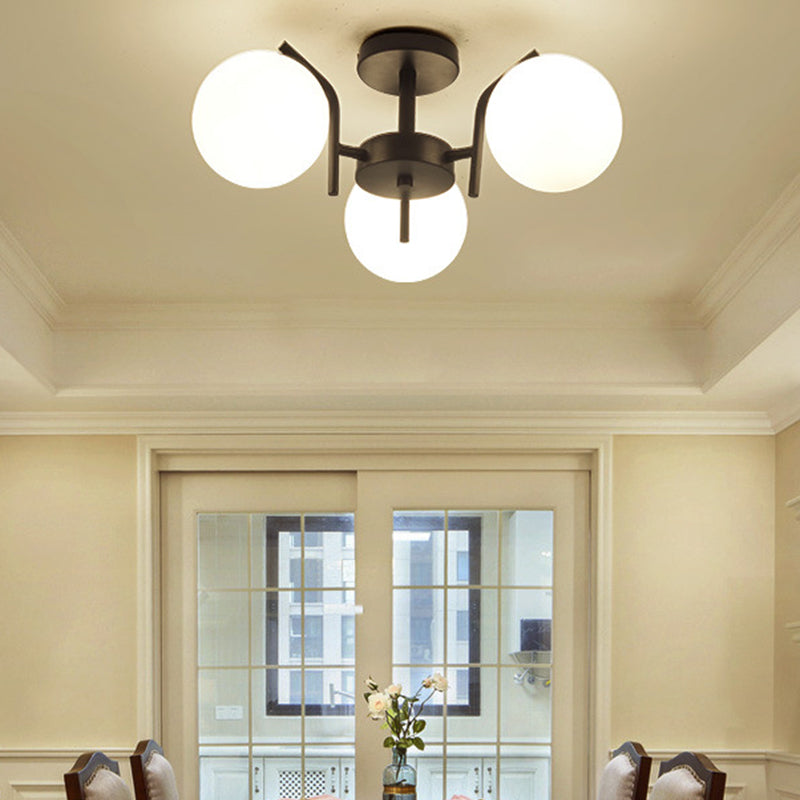 Black Ceiling Mounted Fixture Simple Globe Glass Living Room Ceiling Light