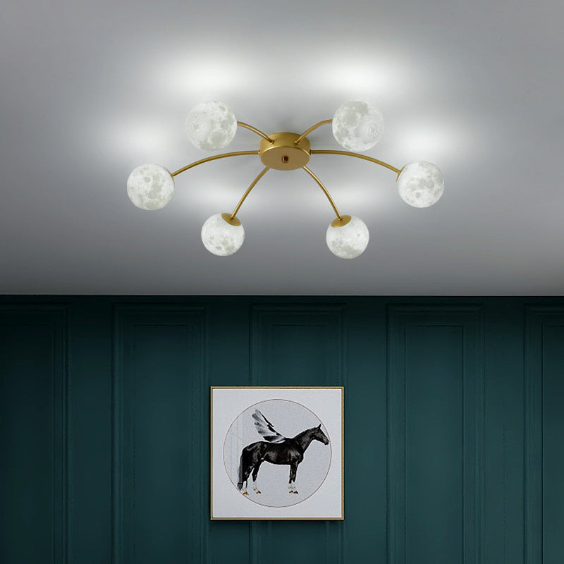 Global Semi Flush Mount Light Modern Metal Bedroom Semi Mount Lighting in Gold