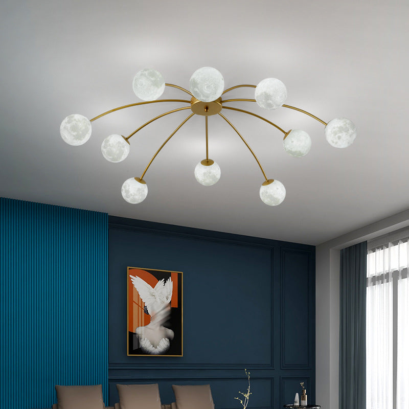 Global Semi Flush Mount Light Modern Metal Bedroom Semi Mount Lighting in Gold