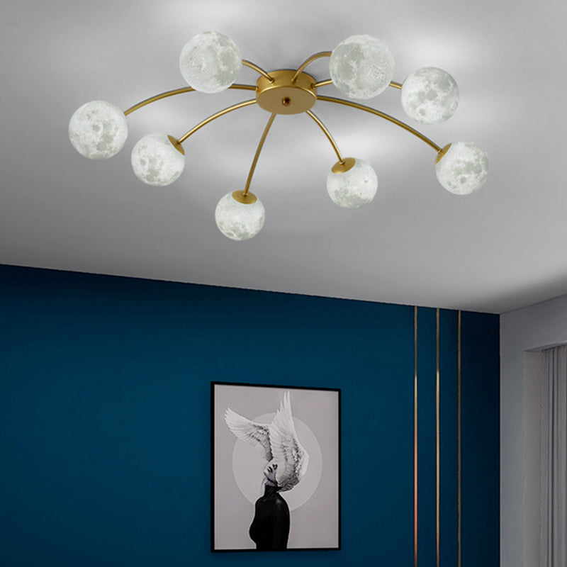 Global Semi Flush Mount Light Modern Metal Bedroom Semi Mount Lighting in Gold