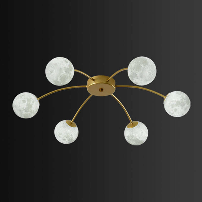 Global Semi Flush Mount Light Modern Metal Bedroom Semi Mount Lighting in Gold